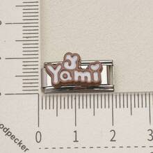 1PC Gold & Silver Tone Italian Modular Bracelet Links, "Pretty/Cute" Letter & Flower Enamel Charms, Pastel Color Cute Style DIY Jewelry Supplies - Korean Style Lettering - View 12