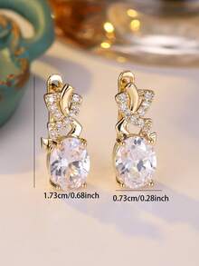 1 Pair Exquisite Oval White Zirconia Inlaid Silver-Plated Earrings For Women, Suitable For All Special Occasions Throughout The Year, Enhance Your Charm - Silvery - View 3