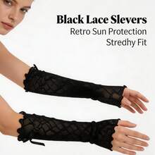 1 Pair Knitted Lace-Up Arm Warmers, Hollow Twist Flower Ruffle Cuff Fingerless Long Sleeves, Sweet Lolita Style Decorative Cuffs, Suitable For Women And Girls Daily Wear - A Pair Of White Shoes With a Bow - View 13