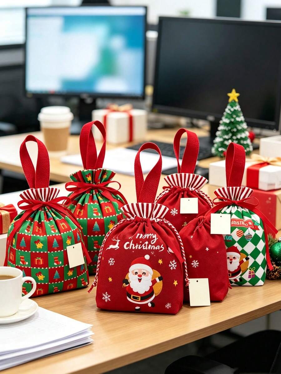 1pc Christmas Themed Velvet Drawstring Gift Bag, Suitable For Reusable Candy Storage, Holiday Season Gift Packaging, Also Can Be Used As Party Favor, Jewelry Storage Bag Or Wedding Gift, Suitable For New Year Party - Multicolor - View 1