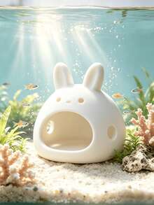 1/2pcs Pure White Rabbit Shaped Fish Tank Hideout, Multi-Hole Design Small Fish And Shrimp Shelter, Betta Crystal Shrimp Breeding And Resting Tank, Desktop Mini Aquarium Cartoon Landscape Decor Ornament - 3D Printed Plastic Product - White - View 2
