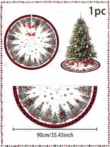 1pc Vintage Christmas Tree Skirt, Christmas Tree And Snowflake Patterns, Polyester, For For Christmas Tree Base Decoration, Christmas Holiday Gatherings, Parties And Christmas Events - Khaki - View 2