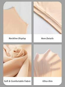 2pcs Women's High Neck Seamless Warm Long Sleeve Innerwear Tops, Slim Fit Elastic Autumn Winter Base Layer - Apricot - View 7