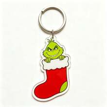 The Grinch Gantungan Kunci Akrilik Monster Hijau Natal, Liontin Dekorasi Liburan Kreatif, Gantungan Kunci Kartun - MultiWarna - View 6