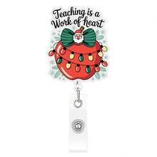 1pc Christmas Leopard Print Heart Book Christmas Tree Retractable Badge Reel Scroll Medical ID Holder Gift - Multicolor - View 8