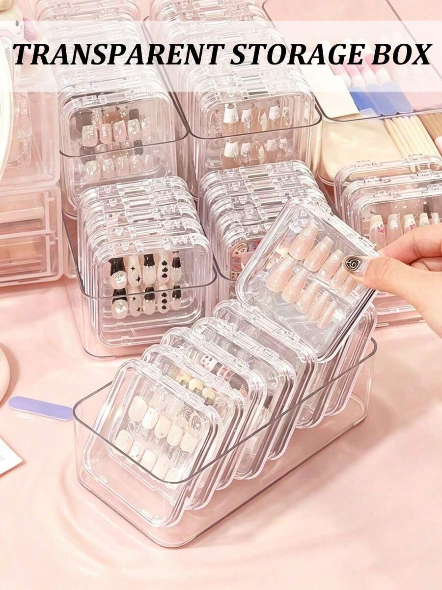 30/20/1pc Plastic Transparent Wearable Nail Art Storage Box, Nail Display Box With Secure Lock Lid, Stackable Nail Storage Container For Storing Nails, Various Jewelry, Nail Decorations And Salon Accessories - Multicolor - View 1