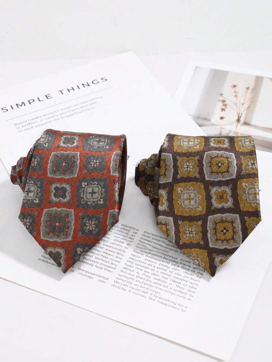 Men Micro‑Geometric Pattern Necktie, Elegant Woven Neckwear, Gentleman Suit Decor For Banquet & Daily Outfit - Multicolor - View 1
