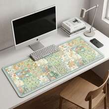 Cottagecore Floral Patchwork Desk Mat: Large Extended Keyboard Pad – Pink Green Workspace - Mouse Pad - View 1