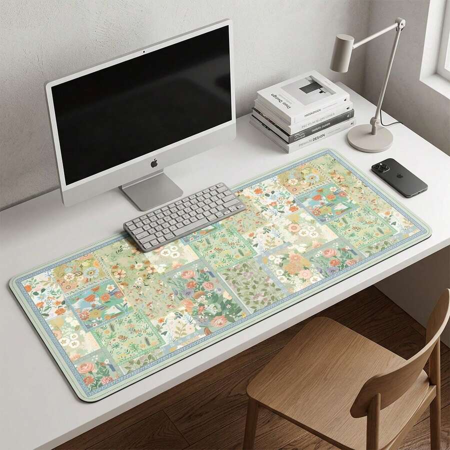 Cottagecore Floral Patchwork Desk Mat: Large Extended Keyboard Pad – Pink Green Workspace - Mouse Pad - View 1