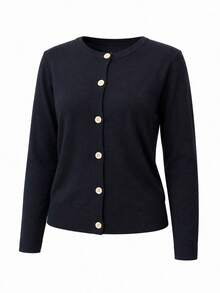 New Early Autumn Black Button Thin Knit Cardigan, Fashion Minimalist Versatile Women's Jacket, Suitable For Office Or Home Wear In Autumn - Black - View 2