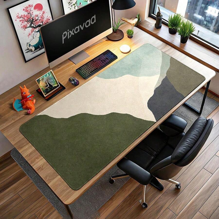 1pc Moss Green Color Block Large Mouse Pad, Modern Desk Mat And Keyboard Mat For Office Desk Setup, Minimal XL Mousepad For Work Space - View 1