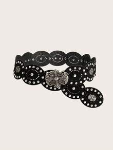 1pc Women's Bohemian Style Brown Patchwork Vintage Bull Head Accessory Metal PU Belt, Suitable For Jeans, Music Festival, Commuting - Brown Bull Head - View 33