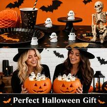 3pcs Halloween Christmas Glow-In-The-Dark Ghost Figurines, Cute White Ghosts With Black Bat Hats And Brooms, Desktop Decor, Glowing Spooky Style, Suitable For Indoor Home Party, Fireplace Mantel, Bookshelf, Office Desk And Other Places Decoration - A - View 9