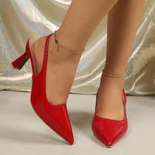 1 Pair Fashionable Spring Autumn Versatile Women's Thin Heel Sandals Solid Color, Beach, Student, Business, Commute, Wedding, Fashionable High Heels Style For Office Party Spring Summer Autumn - Red - View 11