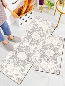 1/2pcs Vintage Diatomaceous Earth Mat, Bohemian Floral Pattern Style Super Absorbent, Non-Slip, Perfect For Bathroom, Kitchen And Dining Room, Quick Drying, Ideal Home Decor And Bathroom Mat Gift, Holiday Gift! - Multicolor - View 5