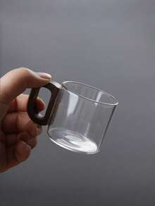 6pcs Wooden Handle Glass Tea Cups, Coffee Cups, 100ml Delicate Small Glass Cups, Suitable For Living Room, Garden, Party, Afternoon Tea, Guest Reception, Cups, Glass, One Cup Of Coffee - Multicolor - View 8