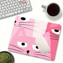 1 Pink Cartoon Cat Face Mouse Pad – Stylish Abstract Art Style; Suitable For Esports, Office Keyboards, And Small Computer Setups; Great Gift For Halloween And Christmas - Cartoon Cat Face - View 1