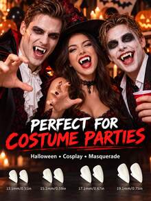 4 Pairs Vampire Fangs Halloween Cosplay Makeup Props 13mm 15mm 17mm 19mm Multi-Size Reusable Costume Party Accessories - Multicolor - View 8