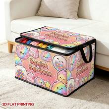 1PC Squish & Squeeze Cute Pattern Zippered Flap Foldable Storage Box - Suitable For Book Organization, Toy Storage, Cosmetic Storage, Student Back To School Storage, Home Organization, Car Trunk Storage, Clothing, Blankets, Daily Essentials, Hair Styling Tools Large Capacity Storage - A - View 10