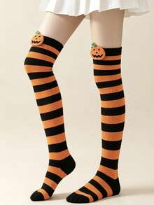 2 Pairs Halloween Kids Over-The-Knee Socks Cute Pumpkin Doll Striped Socks Children's Socks - Multicolor - View 3