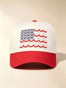 1pc Unisex Two‑Tone Curved Brim Baseball Cap, Wavy Ruffle US Flag Embroidery, Contrast Color Brim, Adjustable, For Holiday, Daily, Outdoor,Travel Wear - Multicolor - View 11