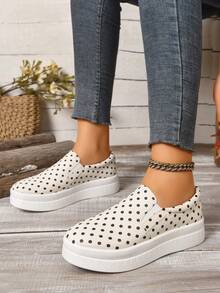 Women's Beige Polka Dot Thick Sole Slip-On Casual Versatile Fashion Shoes - Beige - View 4