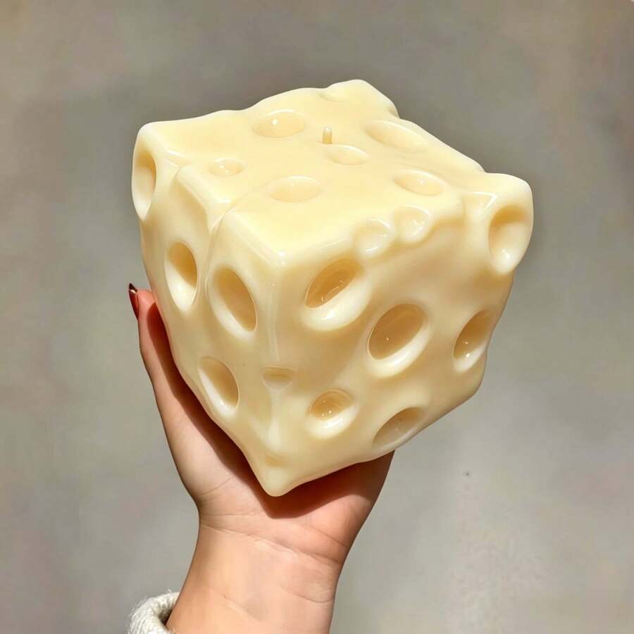 1pc Realistic Cheese Block Squishy Stress Relief Toy, Yellow Pitted Texture Slow Rebound TPR Squeeze Fidget Toy, Simulated Food Anxiety Relief Hand Toy, Desktop Aesthetic Decor Ornament, Party Favor Gift Bag Filler