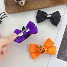 1pc Halloween Bow Hair Clip, Multi-Color New Style Funny Element Bow Hair Clip, Sweet & Cool Side Bangs Hair Clip, Halloween Hair Accessory - Multicolor - View 2