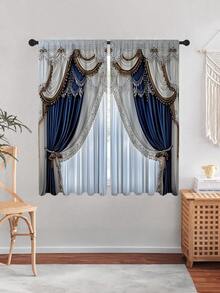 2pcs New Winter Decorative Pendant Christmas Ball Pattern Printed Rod Pocket Curtains, Modern Minimalist Fashion Digital Print Window Drapery Semi-Blackout Rod Pocket Curtains, Daily Use, All Seasons - Multicolor - View 13