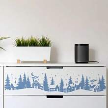 5 Winter Forest And Christmas Templates - Featuring A Snowy Village Scene (Houses, Trees, Moon) - Suitable For Decorating Walls, Canvas, Paper, Glass, And Windows. - Sets - View 4