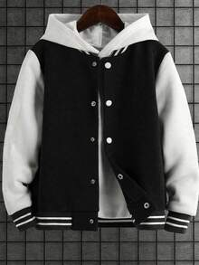 1pc Tween Boys Casual Solid Color Pullover Hoodie Jacket, Sporty College Style, Spring/Autumn - Black - View 7