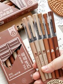 6/1pc Brown Liquid Ink Ballpoint Pens, Large Capacity Quick Dry No Mess, Healing Style Student Practice Pen, Cute Adorable Classroom Reward Small Gift - Multicolor - View 3