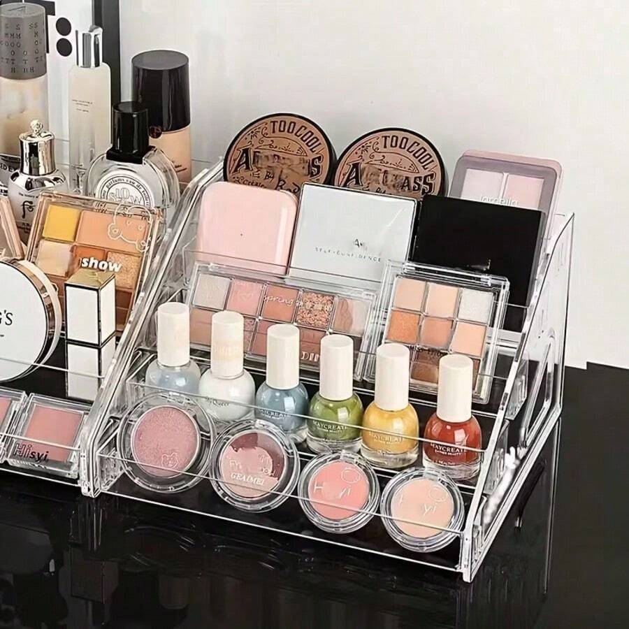 1pc Cosmetic Storage Rack, Desktop Style, Eyeshadow Palette, Powder, Cushion, Lipstick, Perfume, Multi-Layer Transparent Nail Polish Display Stand