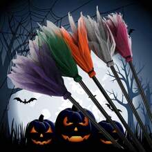 Halloween Witch Broom Prop, Colorful Witch Broom Handle, Cosplay Party Fashion Accessory, Suitable For Halloween Carnival Decoration - A - View 2