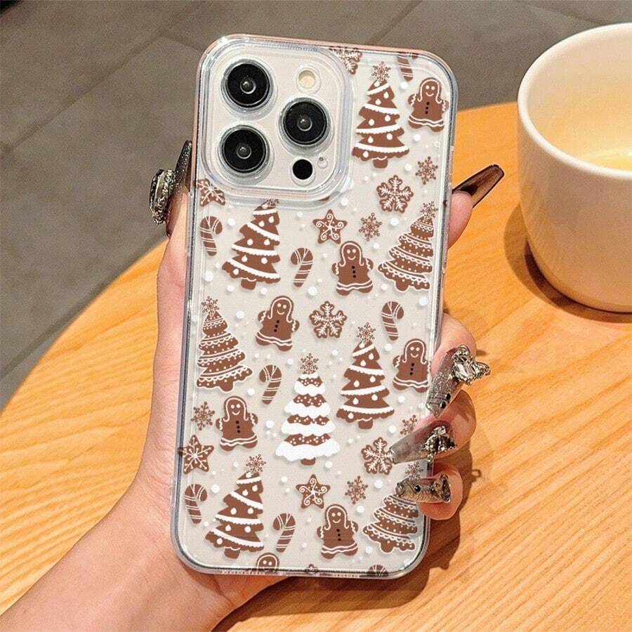 1pc Full Screen Christmas Elements Christmas Tree Gingerbread Man Transparent Space Shell Phone Case Protective Cover Compatible With IPhone11/12/13/14/15/16/16Pro/16ProMax/17/17pro/17ProMax/18pro 18ProMax - Multicolor - View 1