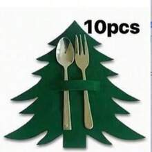 10pcs/Set Christmas Tree Shaped Tableware Storage Set, Includes Fork And Spoon Holder, Flat Tableware Storage Piece And Decoration, Suitable For Holiday Table Decoration And Table Setting, Christmas Gift Set (Tableware Not Included) - View 10