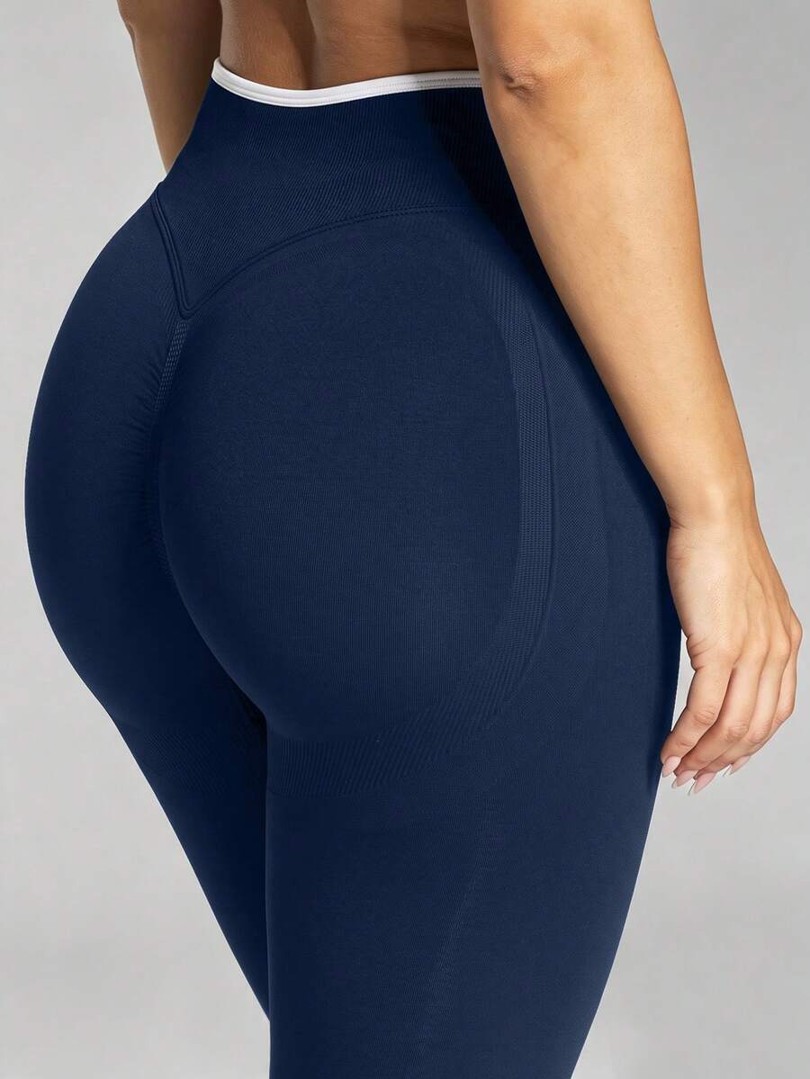 Women's Seamless High Waist Butt Lifting Yoga Leggings, 24 Inch Tummy Control Compression 4-Way Stretch Fitness Pants For Gym Running Training - Navy Blue - View 1