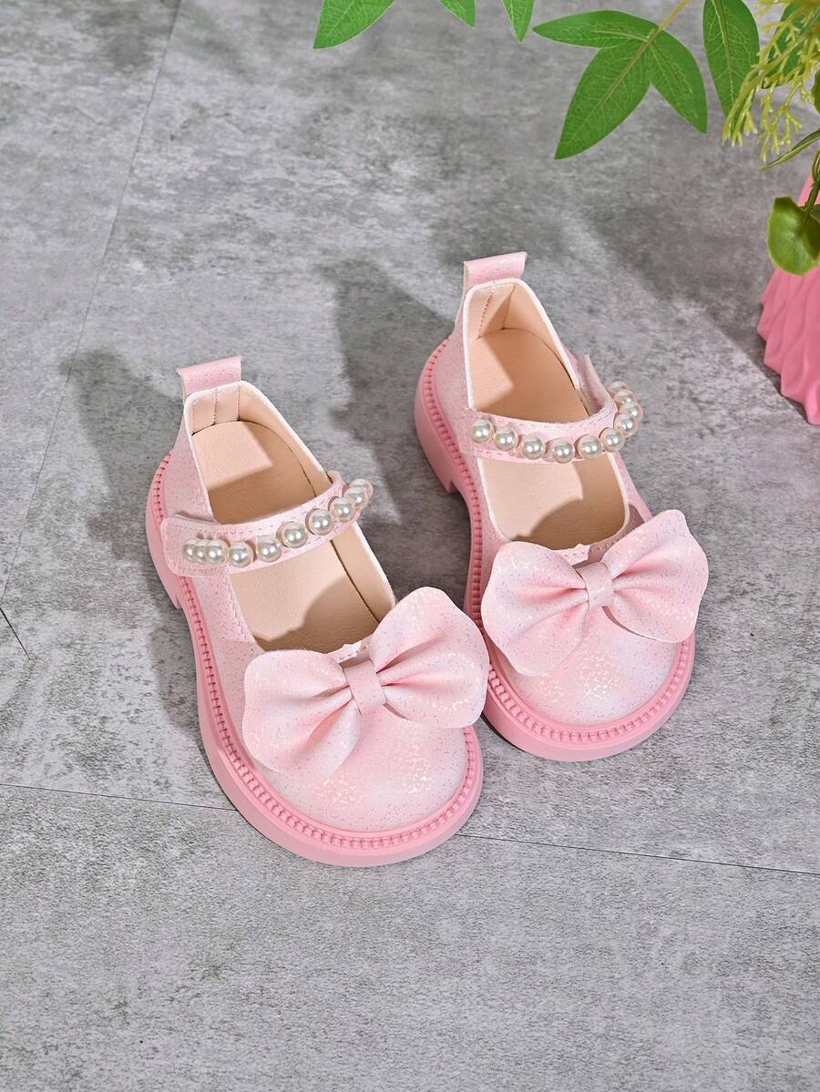 Girls' Pearl Bow Princess Shoes, Spring/Autumn New Sweet Style Soft Sole Mary Jane Shoes, Children's Performance Dress Shoes - Pink - View 1