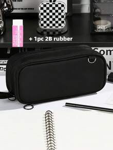 1pc Minimalist Ins Style Solid Color Fabric Hanging Multi-Layer Pencil Case, Large Capacity Multi-Function Student Campus Stationery Bag, Multi-Layer Classification Storage, Desktop Stationery Organizer, Suitable For School, Office And Travel, Suitable For Students, Professionals, Unisex, School Stationery Storage Box, Multi-Function Storage Box, Smooth Zipper, Back To School Season Recommended, Back To School Season Recommended, Christmas Gift, Thanksgiving Gift, Halloween Gift, Birthday Gift For Friends And Classmates - Multicolor - View 12