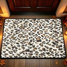 1pc Beige Base Gray-Brown Leopard Print Rectangular Rug, Luxury Nordic Style Short Pile Black Edged Doormat, Suitable For Living Room, Sofa, Coffee Table, Bedroom, Study, Daily Home Decor For All Seasons - Multicolor - View 5