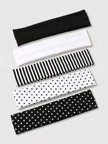 5pcs Women's Wide Elastic Non-Slip Yoga Sports Running Headbands, Retro Polka Dot Striped Soft Sweat-Absorbing Hair Accessories For Summer - Multicolor - View 9