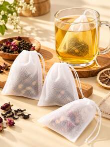 100/200/300pcs Disposable Heat-Sealed Non-Woven Fabric Tea Bags With String, Convenient For Brewing Tea, No Residue - Multicolor - View 2