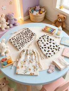 Double Layer Drawstring Diaper Storage Bag Printed Fabric Baby Comfort Blanket Storage Bag Hanging Bag Portable - Multicolor - View 4