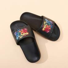 Colorful Letter Kids Slippers Boys EVA Soft Sole Casual Non-Slip Indoor Outdoor Beach Slide Sandals - Black - View 4