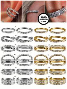 1pc CZ Hinged Septum Ring 316L Stainless Steel Side Set Zirconia Cartilage Hoop Women's Helix Piercing Earring Body Jewelry - As Shown - View 8