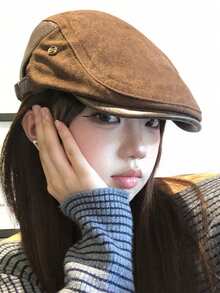 1pc Vintage Suede Beret Hat For Women, Autumn/Winter Old Money Style Beret - A - View 4