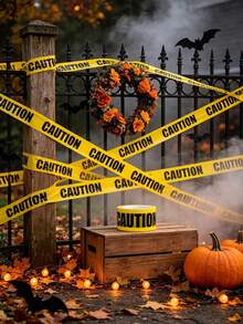 1 Roll Yellow Caution Tape, Black Text CAUTION Self-Adhesive Safety Barrier Tape, High Visibility, Suitable For Workplace, Halloween Theme Party, Halloween Decoration, Police Cordon Line, Danger Area, Indoor Crime Scene Prop, Home Decor - A - View 5