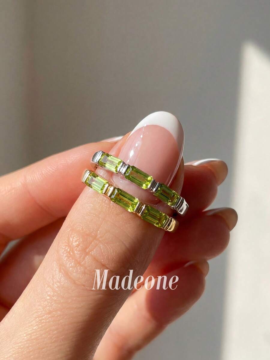 MADEONE 1pc Rectangular Zirconia Ring, Suitable For Women's Daily Wear, Also Can Be Used As Party Accessory, Women's Ring, Jewelry Gift. - Style 1 - View 1