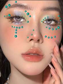 1pc Teal Acrylic Face Gem Sticker, Shiny Round Rhinestones, Stage Y2K Makeup Decor Sticker For Face, Body & Nail Art - Green - View 5
