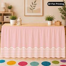 1 Pink Plaid Tablecloth And Table Skirt, Suitable For Home Kitchen Decoration, Rectangular Plaid Lace, Woven Table Cover, Suitable For Family Gatherings, Indoor And Outdoor Use, Without Power Supply. - 1 - View 3